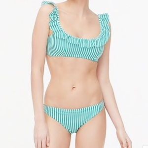 J. Crew Factory Nika two piece ruffled bathing suit in stripe.